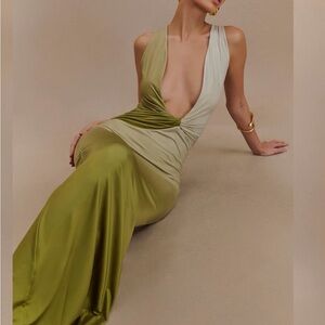 Draped Slinky Maxi Dress - Ombre Vintage Olive